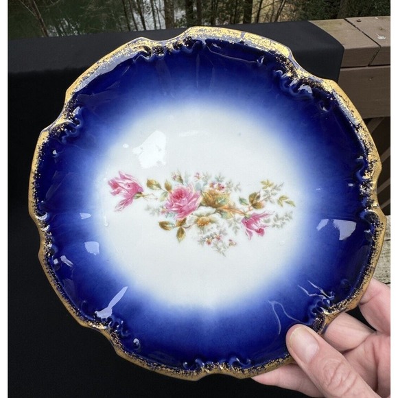 J & C Limoges Beautiful Antique Cobalt Blue & Floral Hand Painted Plates -A12 - Picture 5 of 7
